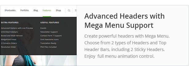 Advanced Headers with Mega Menu Support